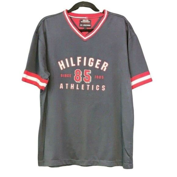 Tommy Hilfiger Athletics Mens Spell‎ Out T-shirt V-Neck Short Sleeve Size Large - Picture 1 of 10